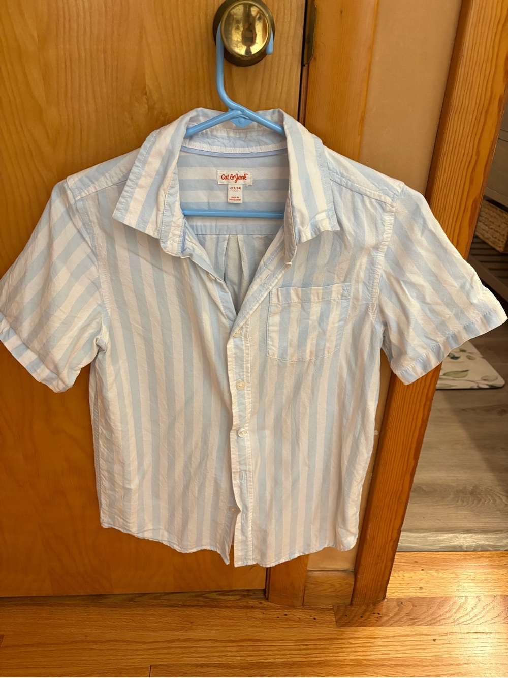 Cat & Jack Blue and White Vertical Stripe Short-Sleeve Button-Up